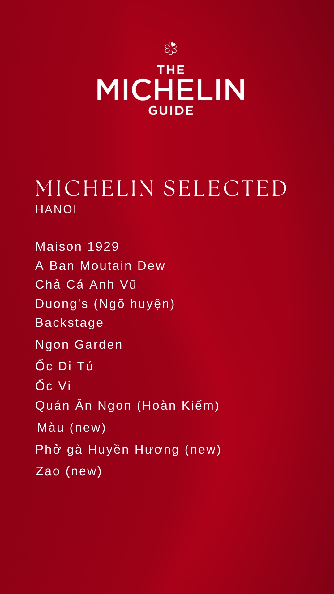 HANOI-Michelin Selected Restaurants