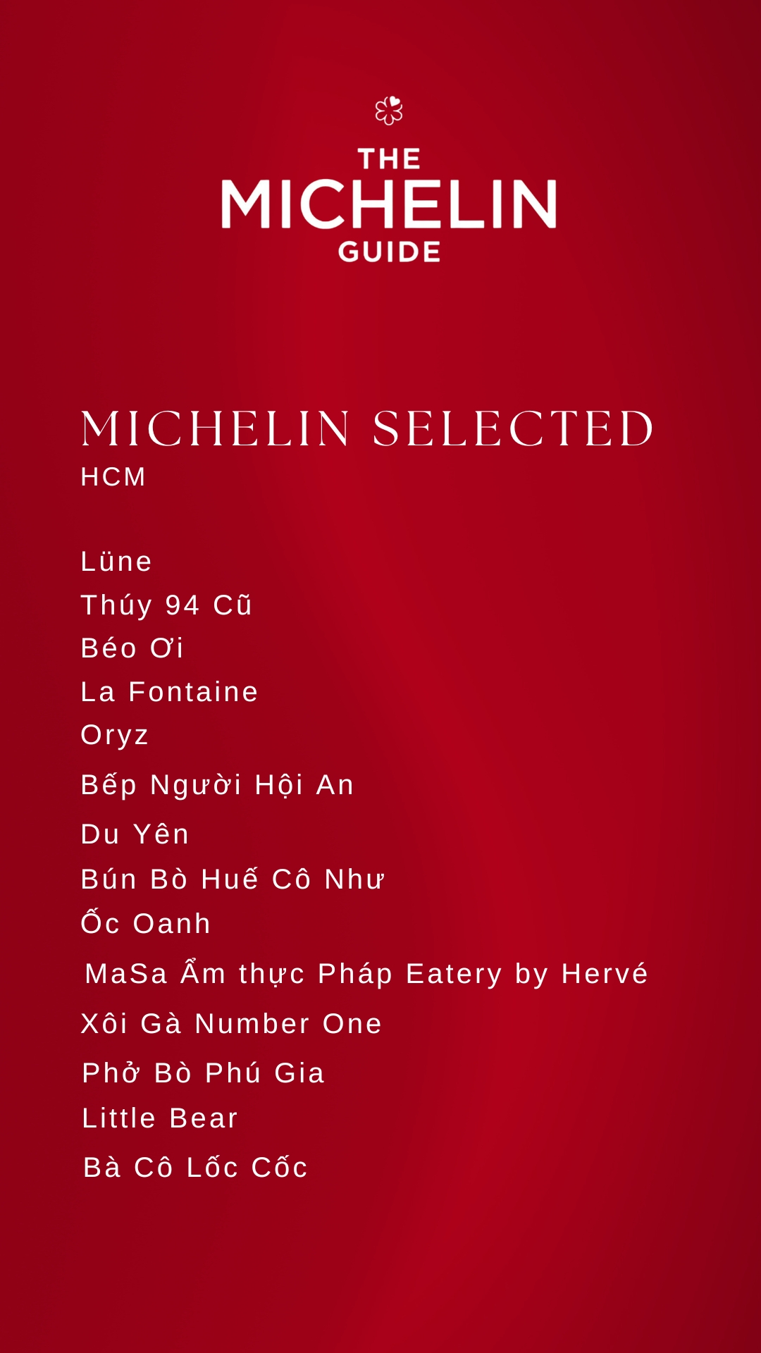 HCM-Michelin Selected Restaurants