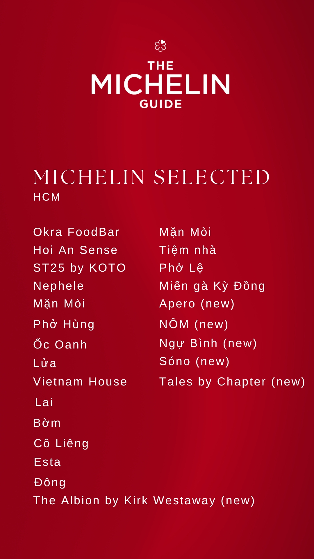 HCM-Michelin Selected Restaurants