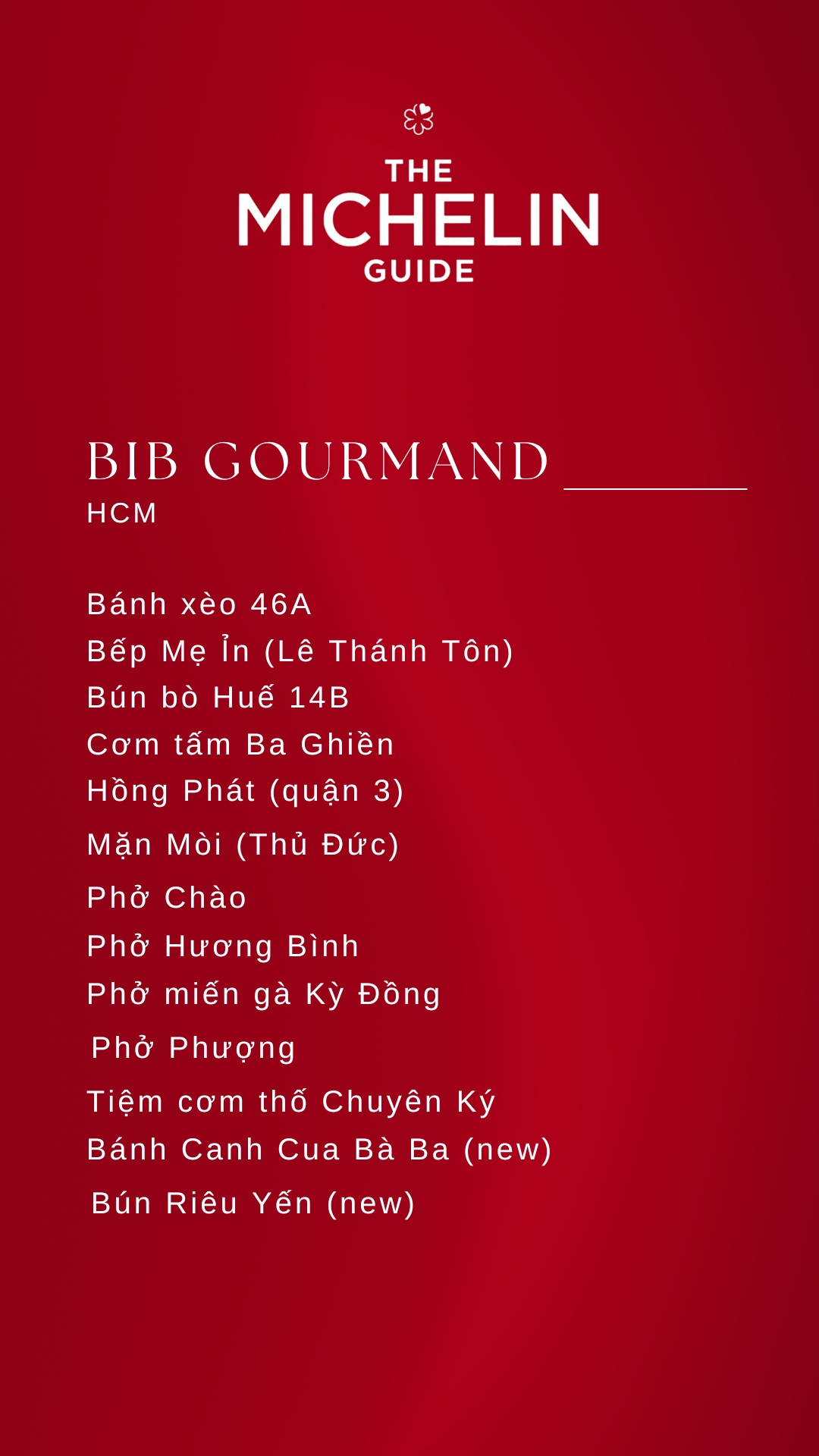 HCM - Bib Gourmand Restaurants Worth Visiting